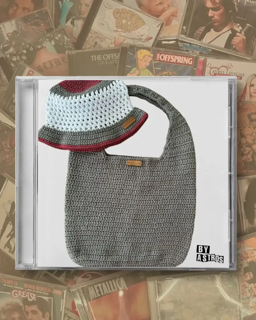 Bucket Crochê + Bolsa Sade cinza